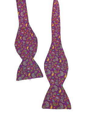 Carrot & Gibbs Bow Tie Pink Paisley 2.5" Wide Self Tie Silk USA